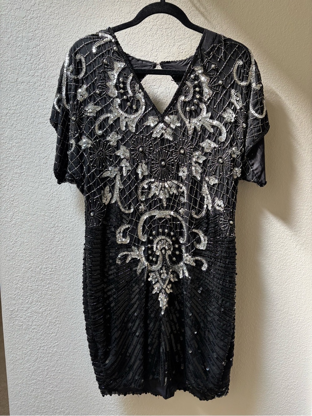 Embellished Black Mini Dress with Beading and Sequins